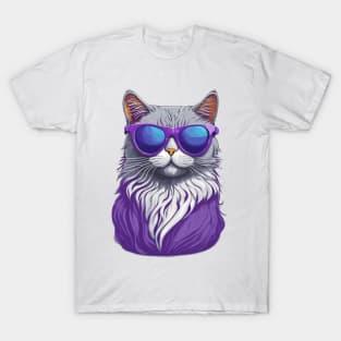 Purple cat in sunglasses T-Shirt